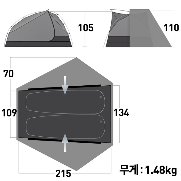 씨투써밋 텔러스 TR2 그레이 텐트 2인용 돔텐트 캠핑